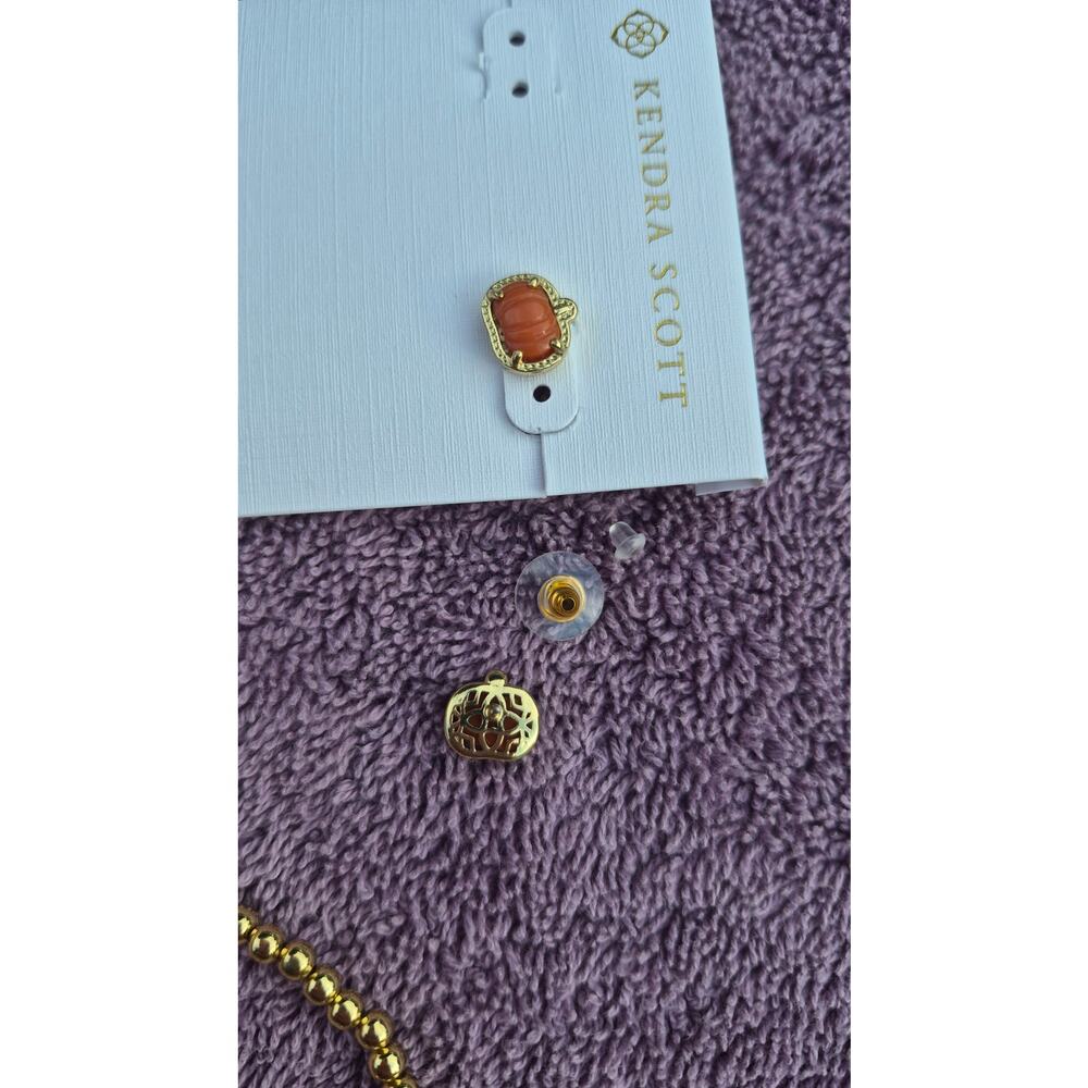 Kendra Scott Pumpkin Halloween Jewelry Set Gold & Orange 3 Pc NWT - Picture 3 of 10